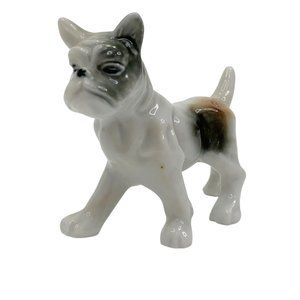 Vintage French Bulldog Figurine Porcelain Japan Gray White MCM Mid Century